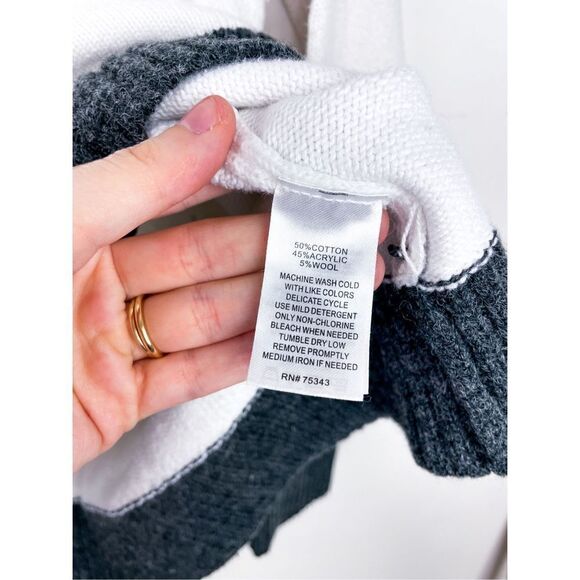 Between Me and You Cotton and Wool Blend Ivory Dark Gray Knit Loose Fit Sweater - Picture 6 of 9